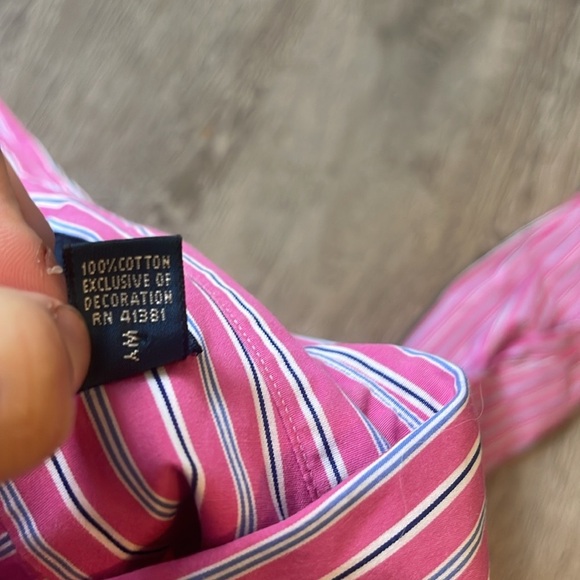 Polo Ralph Lauren Men’s Size Large Pink Striped Long Sleeve Poplin Shirt cotton - Picture 5 of 8